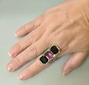 Vintage 1997 Alchemy Gothic Crown Ring - Triple Crystal Pewter Statement Ring